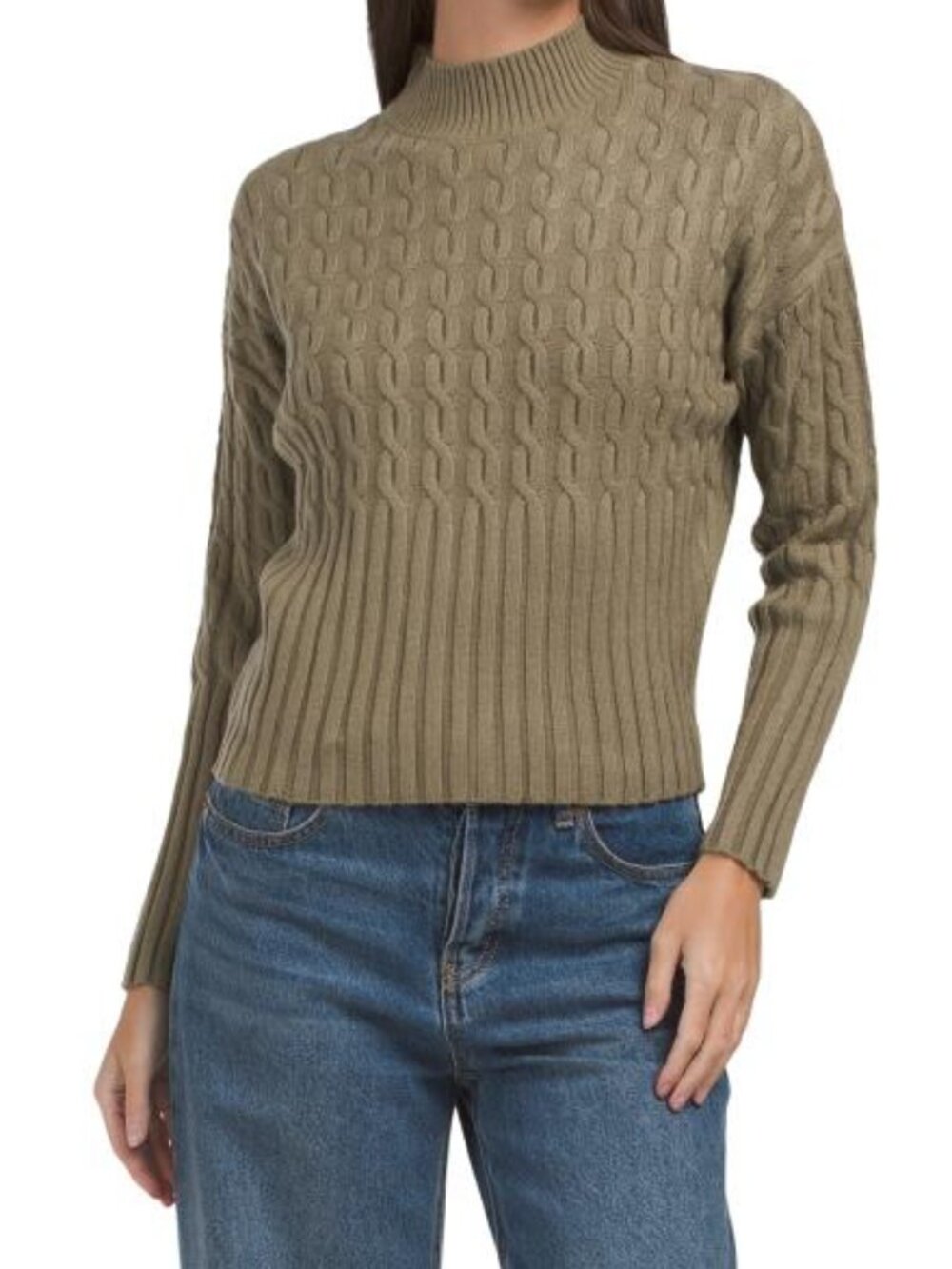 JASON WU Long Sleeve Mock Neck Cable Knit Sweater
